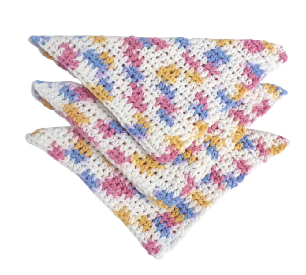 (3) Handmade Crocheted Dishcloths Washcloths 100% Cotton Kitchen Breeze Ombre